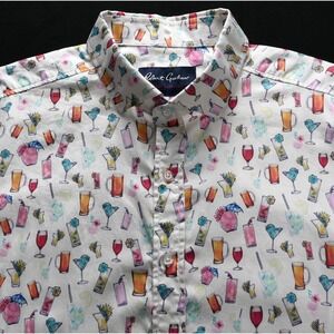 Robert Graham Mens XL Tailored Fit Cocktail Beer Print S/S Buttoned Cotton Shirt